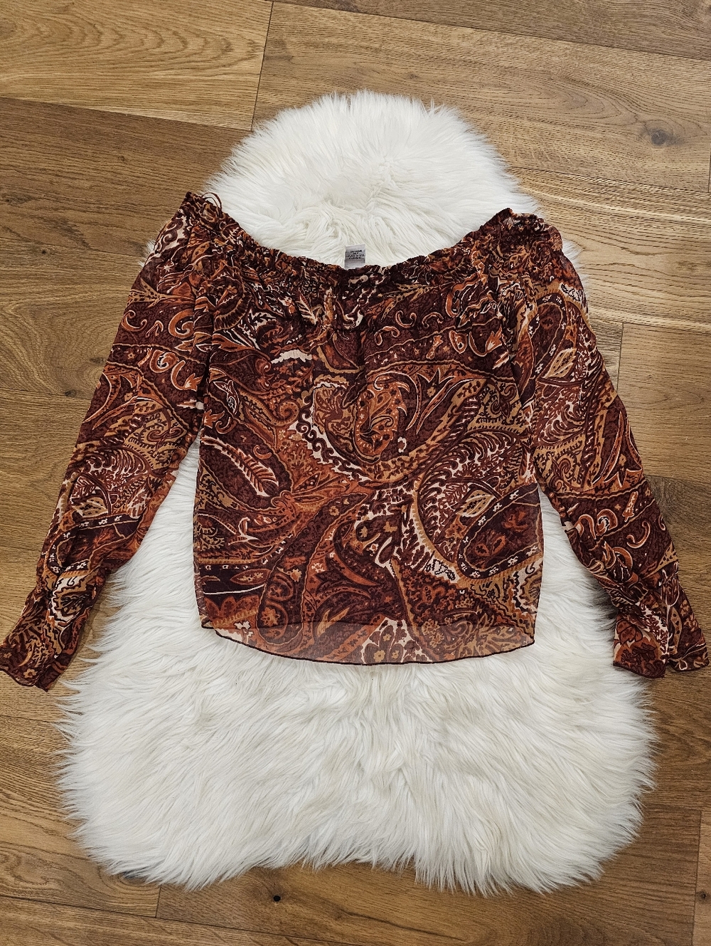 Vintage Women's Off-Shoulder Paisley Blouse - Rust
